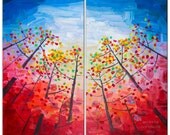 Original Abstract Painting Tree art Impasto Texture Oil painting Large modern Looking Up Forest by tim lam 48x48