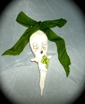 Lucky Ghost  original one of a kind ornie or wall hanging