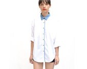 vintage denim contrast collar button down top