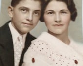 Beautiful 1940 Color Photograph of Mother and Son Studio Portrait