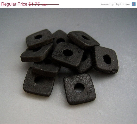SALE Naos - Mykonos Greek Ceramic Beads (10) - Black Squares - 2mm x 9mm