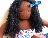 ON SALE Waldorf Doll, 12 inch patriotic African American Waldorf inspired Doll, Waldorf toy