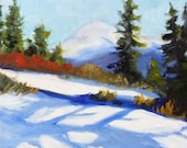 Mountain Snow Scene, Original Landscape Oil Painting, Winter Landscape, 8x10 Gallery Canvas, Wall Decor