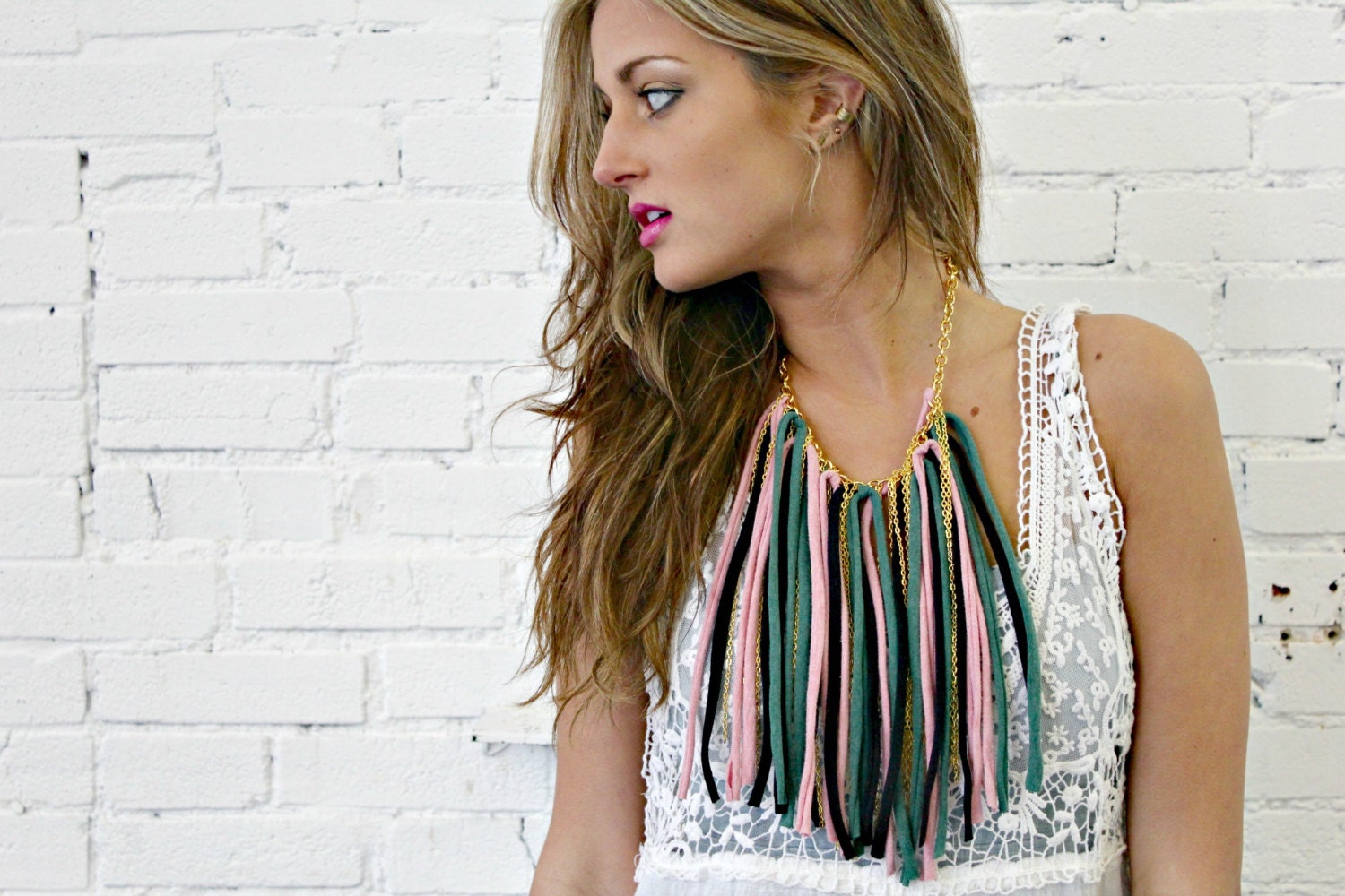 Fringe Necklace Choker from Re-purposed Knit and Chain