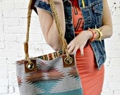 Tote Purse with Rope Handles and Re-purposed Leather