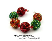 MEDIUM Beaded Bead Pattern, Beaded Ball Tutorial, Beadweaving Instructions, 14mm Size To Cover 10mm Wooden Beads