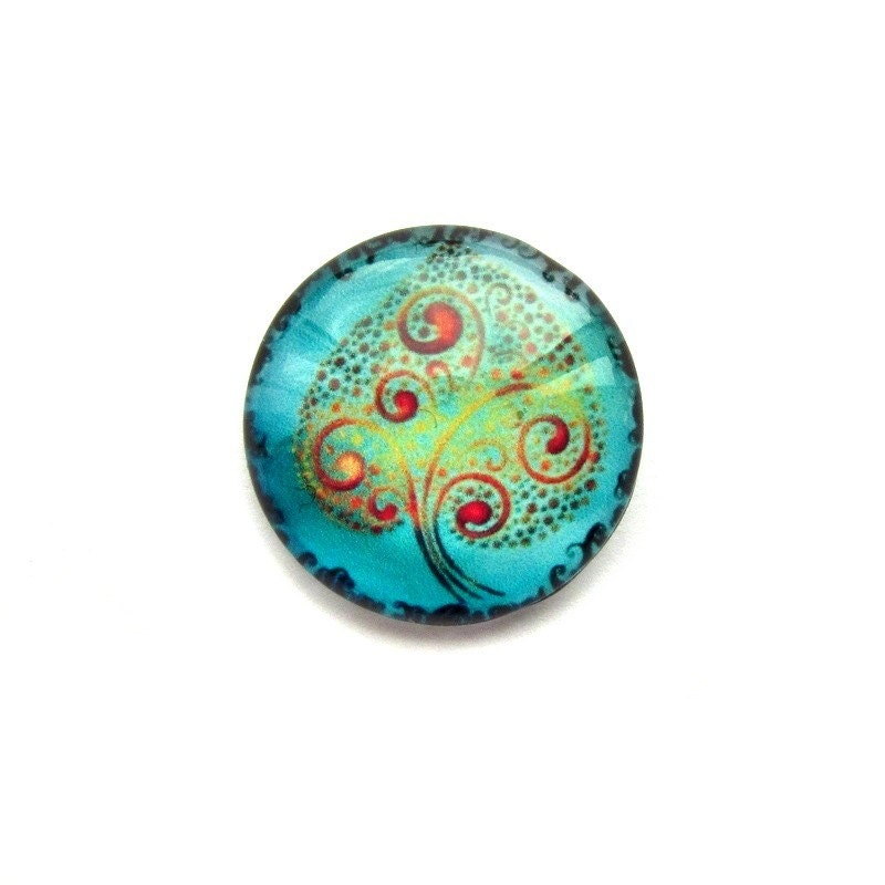 Handmade Glass Tree Cabochon, 20mm, Turquoise Blue, Premium Quality: MINERVA
