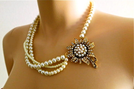 Vintage Wedding Jewelry, Bridal Pearl Necklace, Vintage Wedding Necklace, Bridal Jewelry, Bridal Statement Necklace
