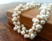 Ivory Cream Cluster Pearl Necklace, Bridal Jewelry, Wedding Necklace Brides Bridesmaids Pearls Gift Prom