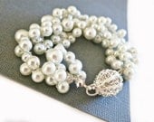 Bridal Cuff Bracelet, Pearl Rhinestone Wedding Bracelet, Wedding Pearl Jewelry Set