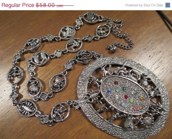 ON SALE Vintage 1960s Astrology Zodiac Sign Birthstone Necklace