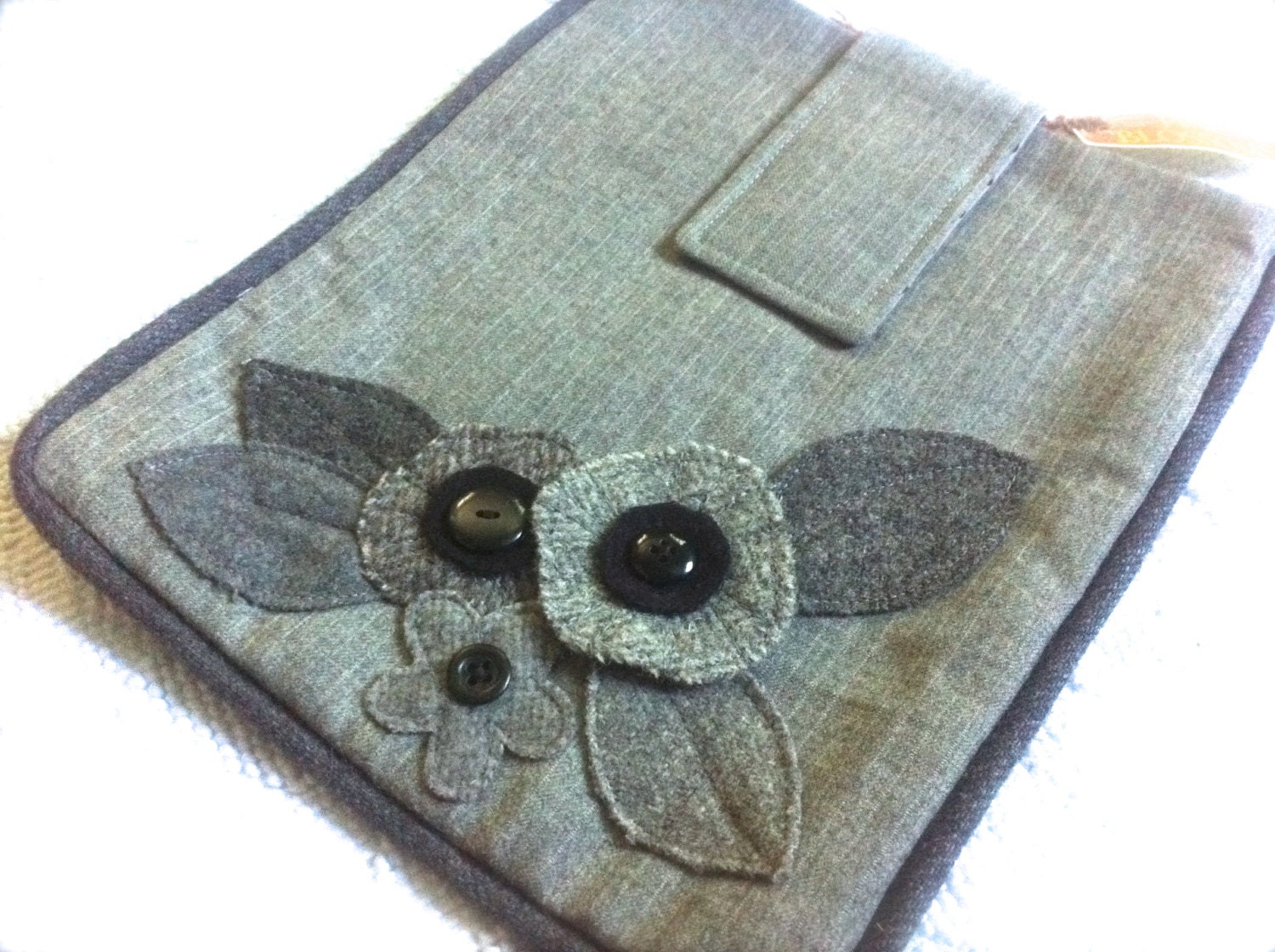 Monochrome patchwork flowered iPad Cozy Repurposed Wool