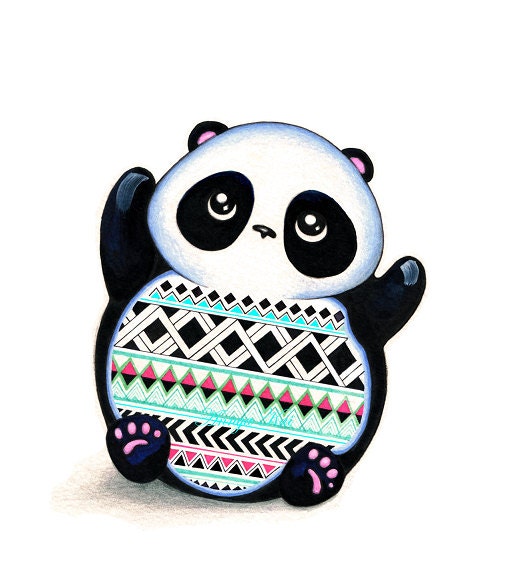 PANDA Colorful Print - NEW Illustration Art by Annya Kai - Cute Panda Bear - Black White Mint Pink