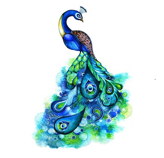 Peacock - Abstract Watercolor Fantasy Painting - Nature Inspired Bird Wall Art