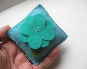 colorful felt tooth fairy pillow with flower, in aqua and teal, custom, made to order