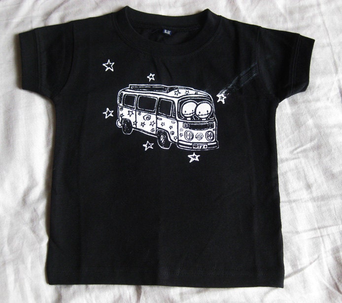 FLAWED 6-12 months Baby Zombie Hippy Camper Campervan Crunchy Peace eco black t-shirt Alternative Punk Rock Goth