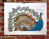 Fancy Peacock- Hand-Printed Art Print