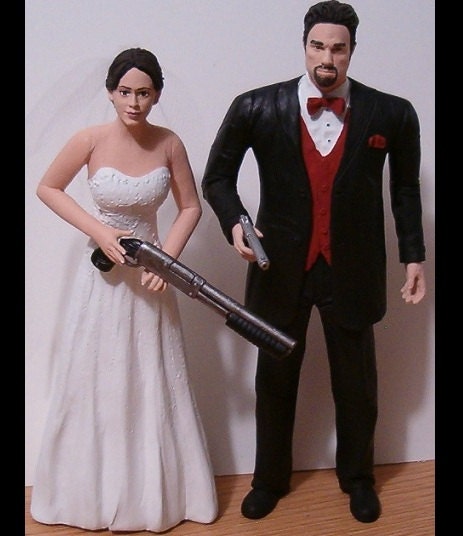 Custom Zombie Hunters Wedding Cake Toppers Figure set - Personalized to Look Like Bride Groom from your Photos