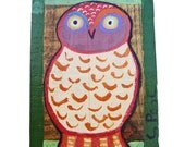 Original acrylic painting of a Owl with a white chest on recycled wood