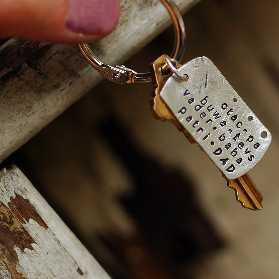 Hand Stamped Personalized Key Ring for Dad - Hand Stamped - Daddy Dogtag Keyring - Recycled Sterling Silver  - Personalized