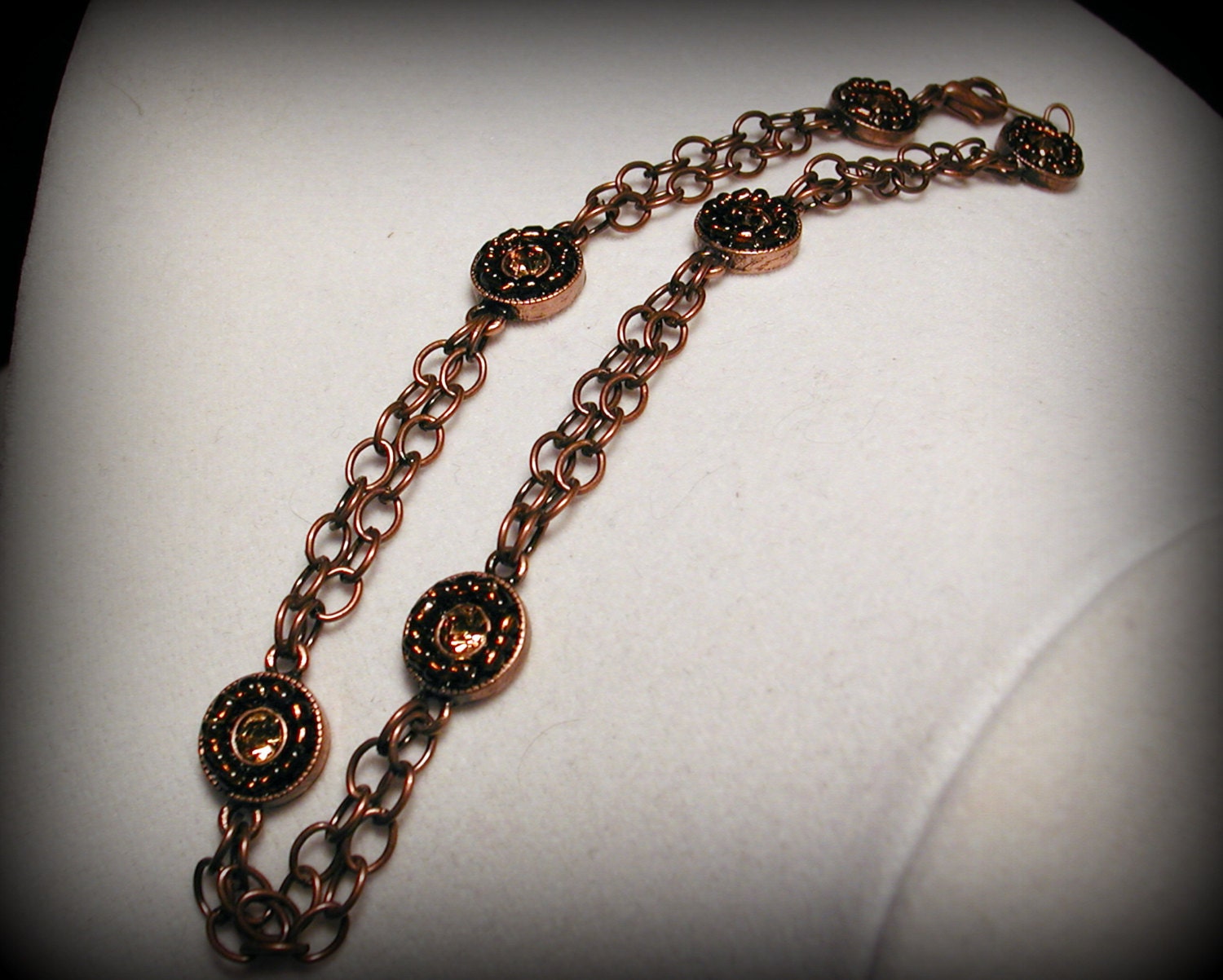 Copper Swarovski Crystal Double Chain Anklet - SUNSET