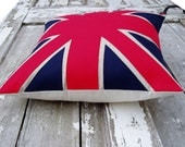 Traditional Union Jack cushion/pillow in linen, cotton and wool felt fabrics.