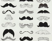 Alexander Henry Where's My Stache Fabric 1 Yard Mustache Ivory Cream Natural More Yardage Available