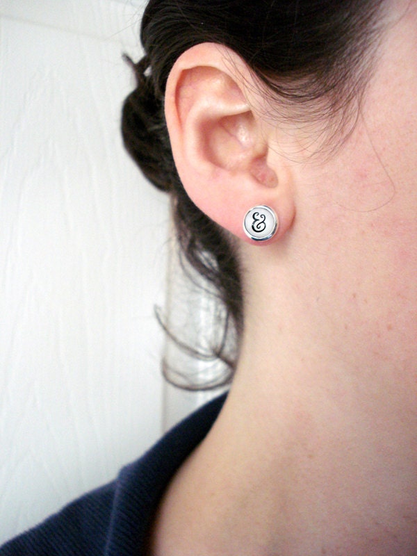 Ampersand Earrings - Small Petite Calligraphy Earrings by EmDashPaperCo and Jerseymaids - Bridesmaid Jewelry, Mothers Day Gift, Bibliophile