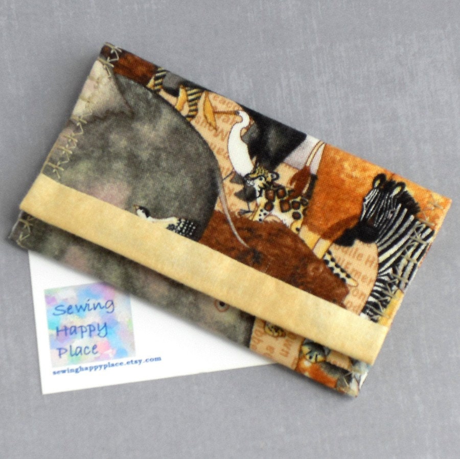 Animal Parade Fabric Case for Gift Cards IDs. Mini Wallet. Business Card Keeper. Sweetener Purse Caddy. Vegan.