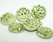 MINI Handmade Ceramic Stoneware Buttons - Lotus Flowers Pale Green