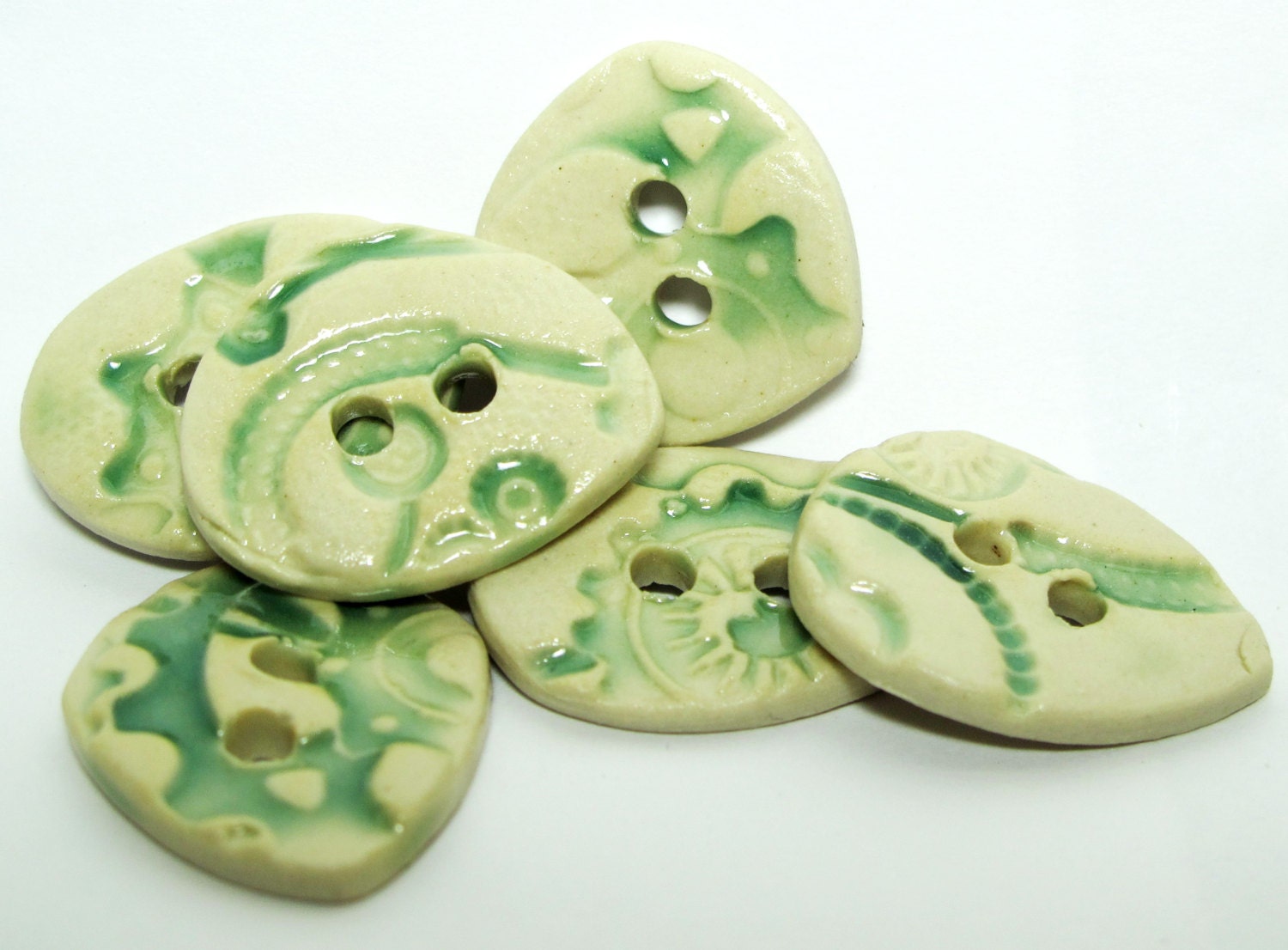 Handmade Ceramic Stoneware Buttons - Steampunk Pale Green