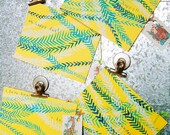 Hand Painted Modern Mixed Media Stationery Card Set in Cheerful Blue Chevrons on Yellow Cardstock