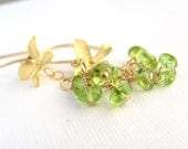 20% off sale Apple green gemstone earrings, peridot earrings, Gold orchid flower earrings, August birthstone, gifts for her, ready to ship