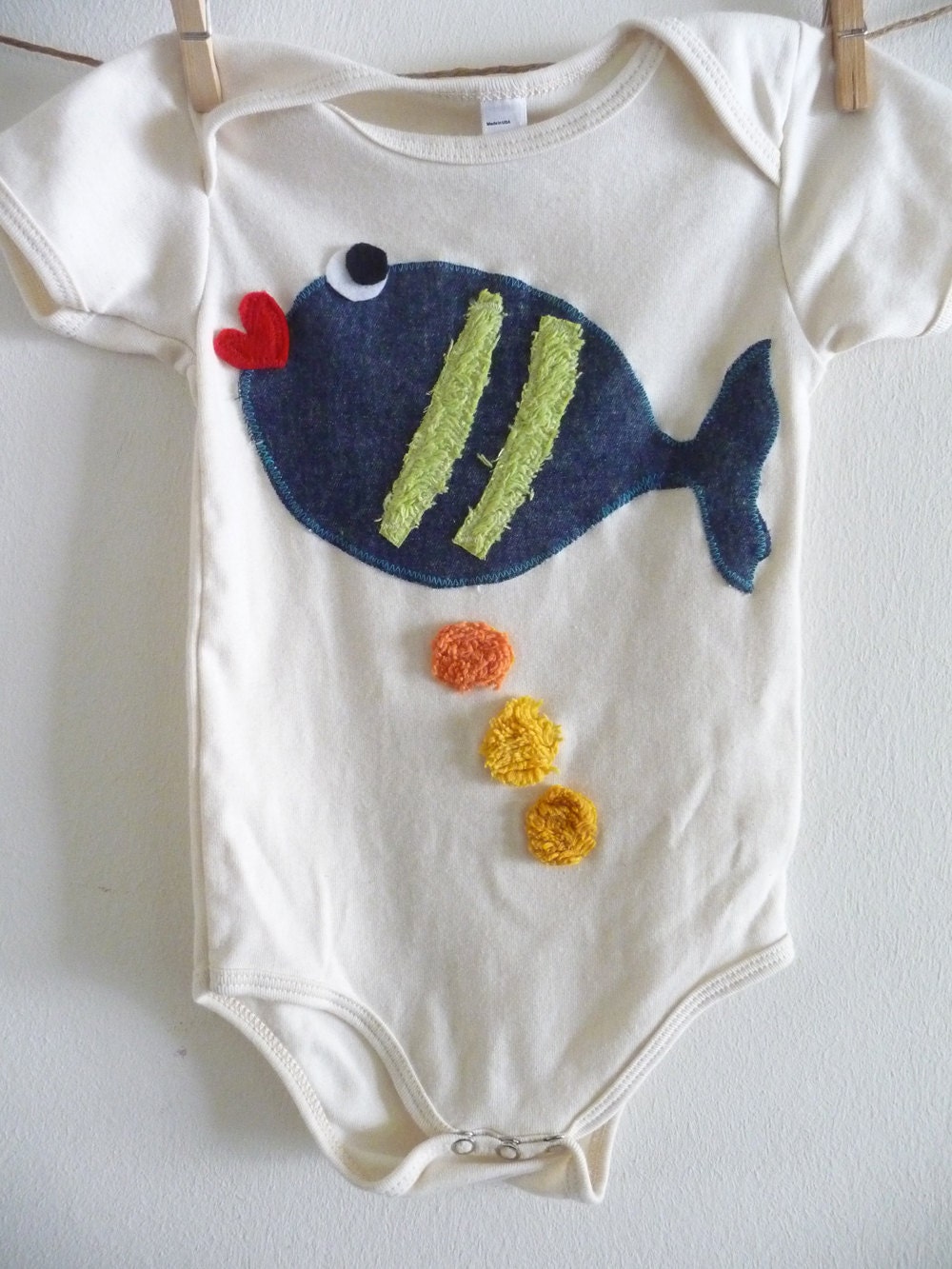 ORGANIC COTTON Fish Onesie - Sizes 3/6 months, 6/12 months, 12/18 months,18/24 months