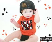 Custom Punk Rock Blocks Lap t-shirt guitar applique on Orange shirt girl boy unisex top size NB, 6m, 12m, 18m