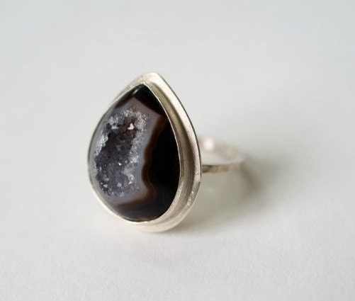 Tiny Grey Teardrop Druzy Ring - One of a Kind