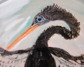 Anhinga Porcelain Plate Wheel-thrown Unique