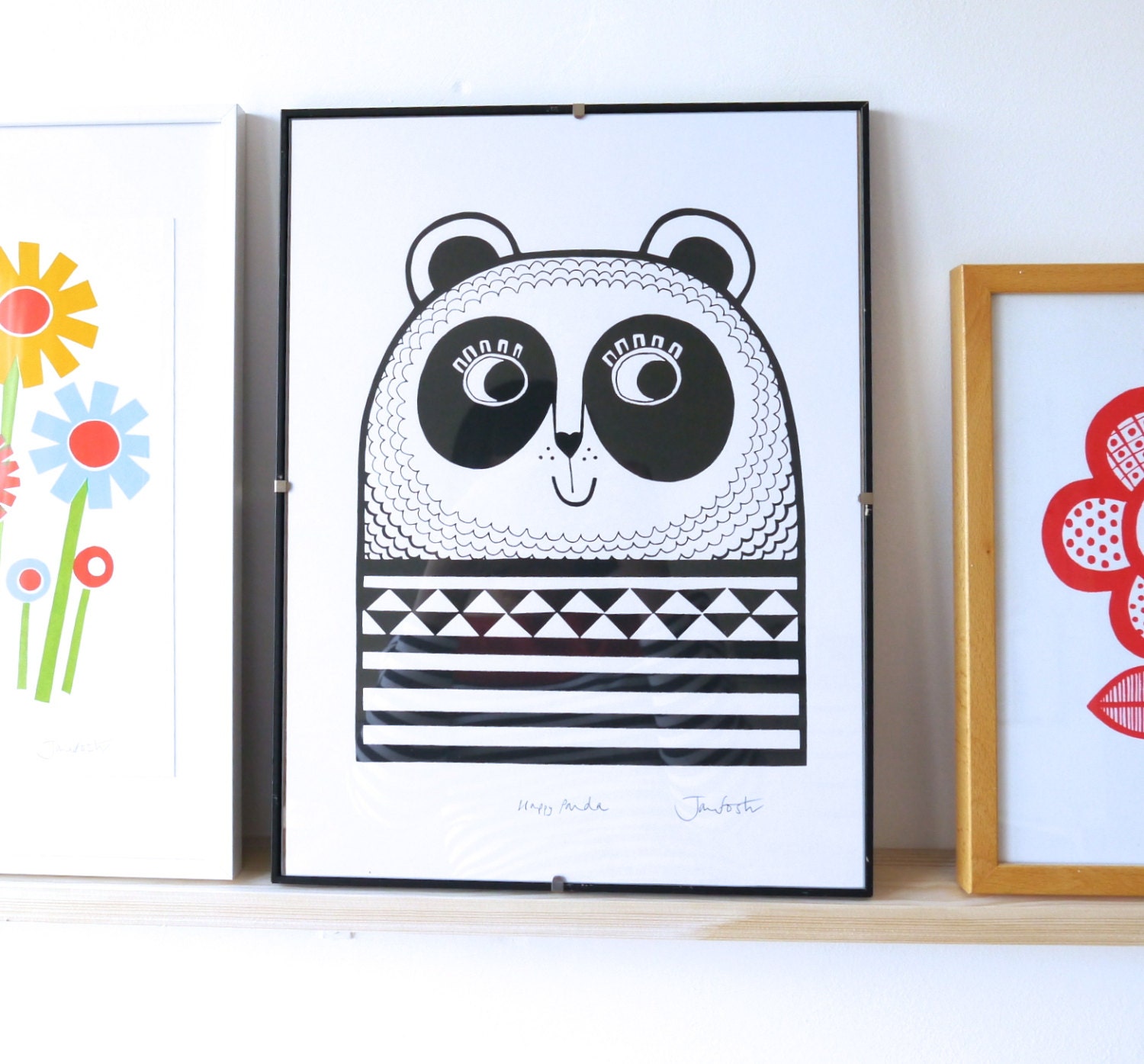 New Happy Panda screen print by Jane Foster children's hand pulled wall art signed
