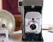 Vintage Polaroid Camera 'Highlander' Model 80 Mid Century Leather Case Collectible Retro
