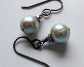 Sage Grey Pearl Earrings, Freshwater Pearl Earrings, Arte Metal Ear Wires