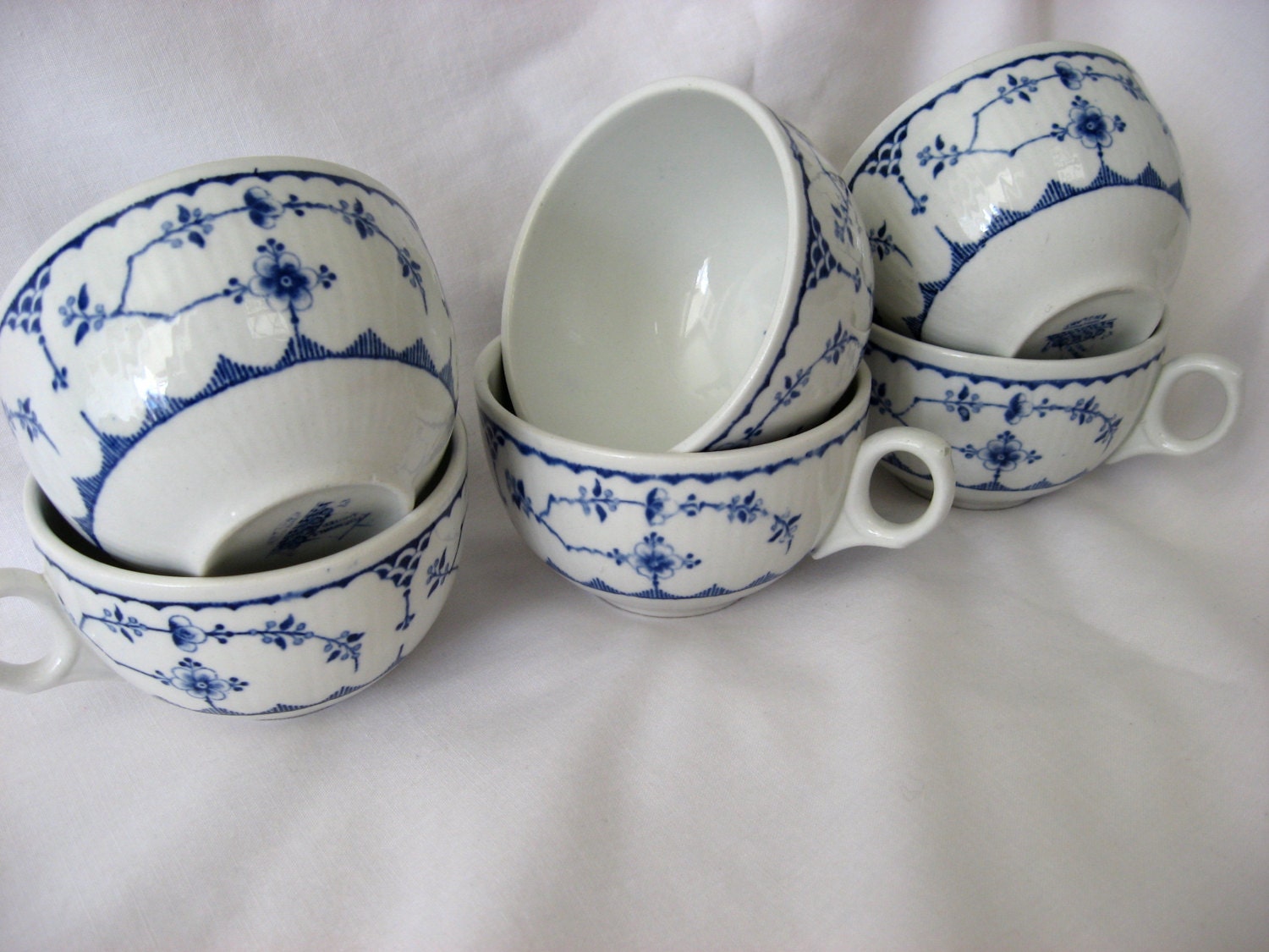 6 Antique Furnivals Limited England Teacups Blue Denmark 1890-1913