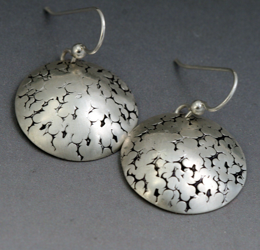 Sterling Silver Circle Dangle Earrings - Rocks Texture - Larger Size