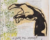sumi ink hand drawing and collage, original book art, 4 x 6