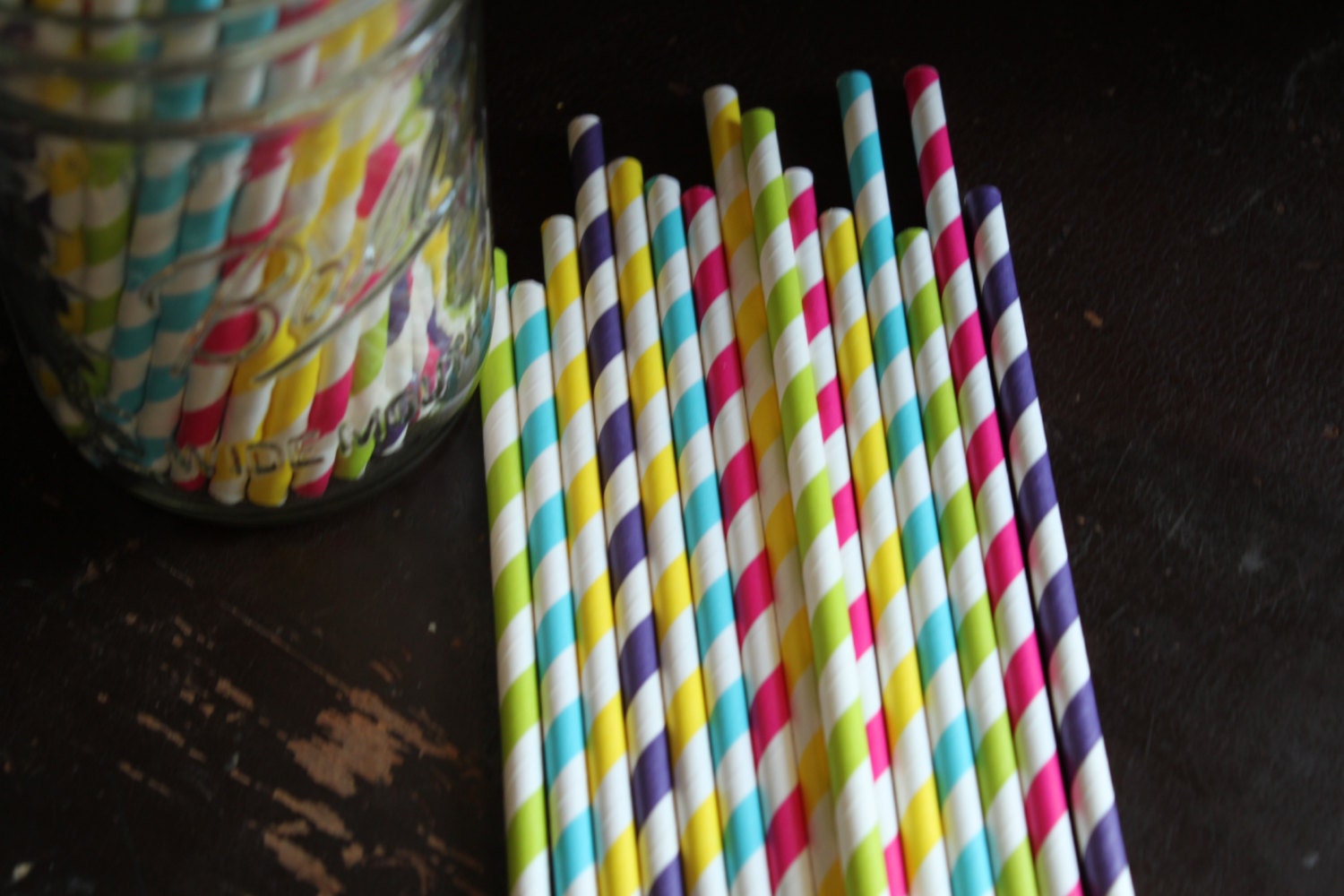 Carnival Paper Drinking Straws Set of 50 - hot pink, purple, aqua, lime green, yellow Il_170x135
