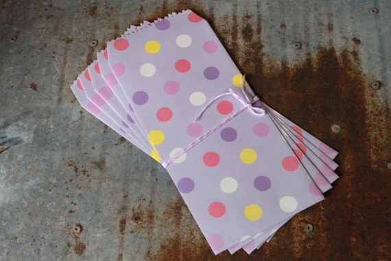 Money Envelopes -- Paper Favor Bags -- 10 count -- purple w, multi polka dots Il_570xn