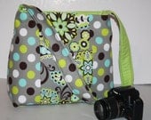 Digital CAMERA Bag /  Womens  Purse / Hobo Market Teal Grey Paisley Lime interior / Foam Padding