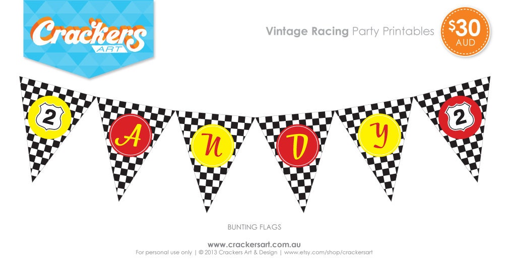 Vintage Car Racing Party - BUNTING Printable