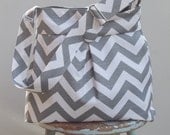 Grey Diaper Bag Chevron - 6 Pockets Adjustable Strap  Key Fob Reversible