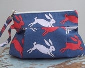Blue Bunny Wristlet Zipper Pouch