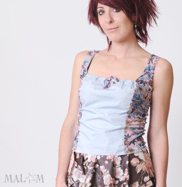 Blue sleeveless top -  Summer top in baroque mesh and cotton - Size S